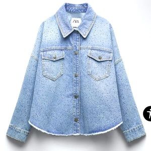 Zara Oversized Rhinestone Jeans Shirt